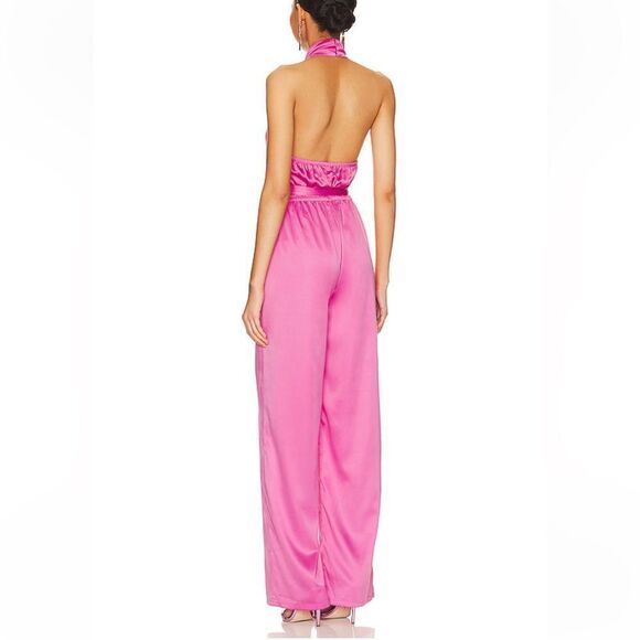 NWT More To Come Janece Keyhole Jumpsuit in Pink halter wide leg toe Revolve XL - Picture 3 of 13